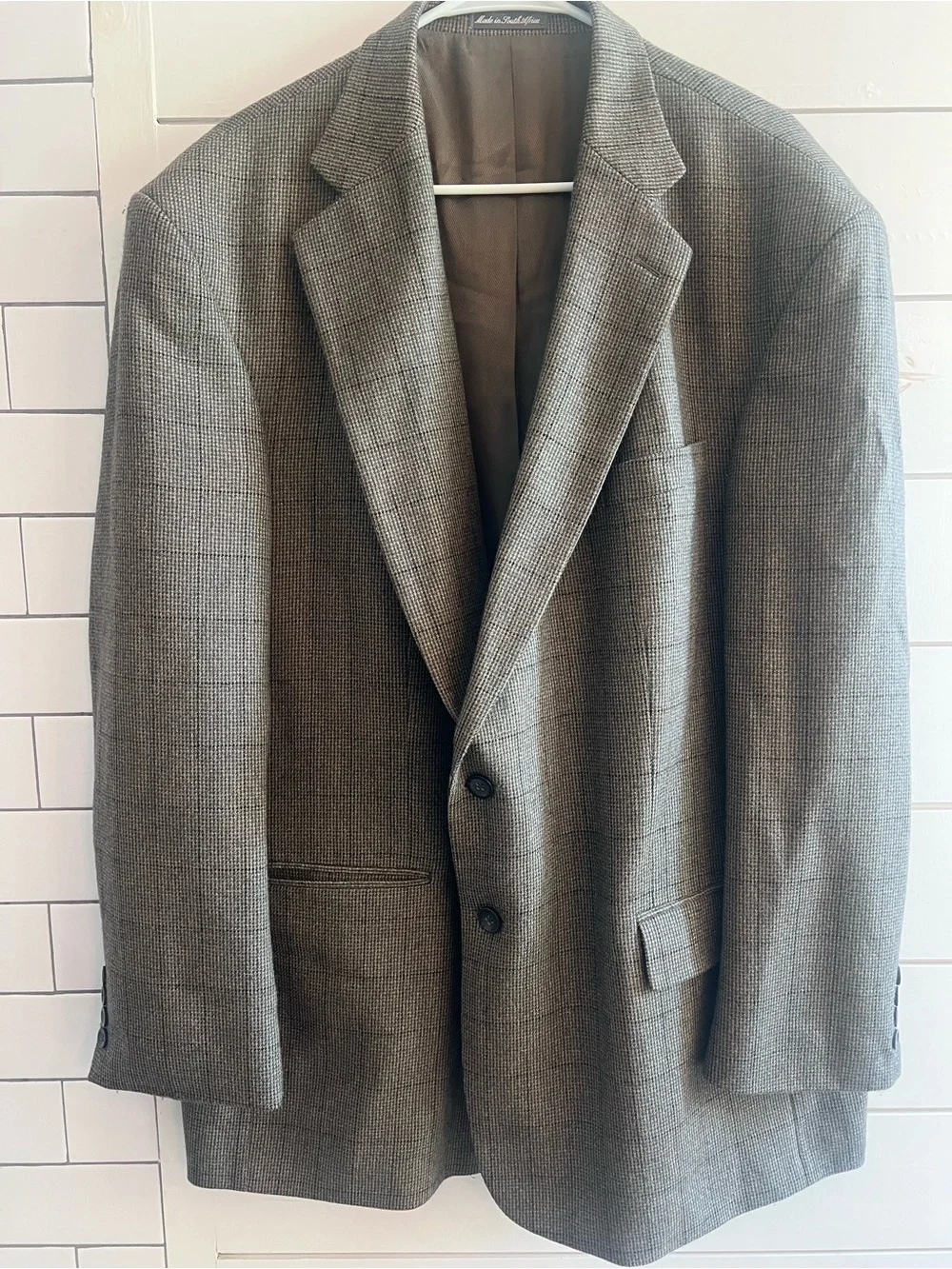 Oscar de la Renta Brown Houndstooth Sport Coat 42L Academia Collegiate Fall Silk